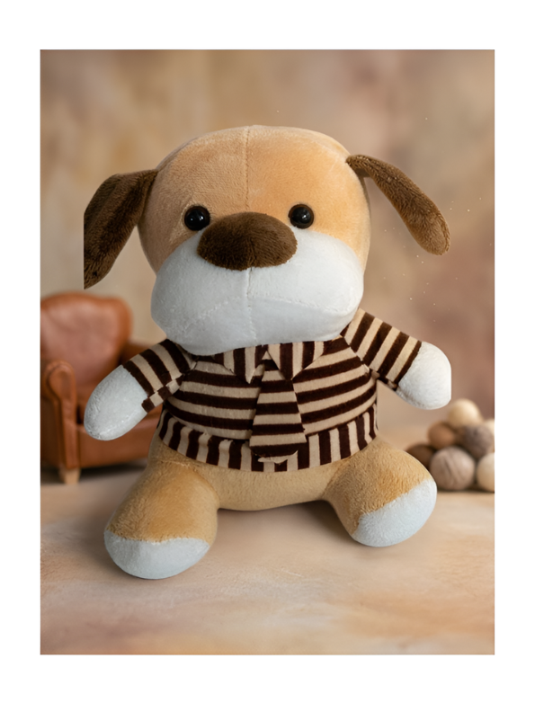 Premium Soft Plush Puppy Toy 7-Inch – Cute Stuffed Animal with Brown Striped Shirt and Tie – Perfect Educational Cuddly Gift for Kids ST16792