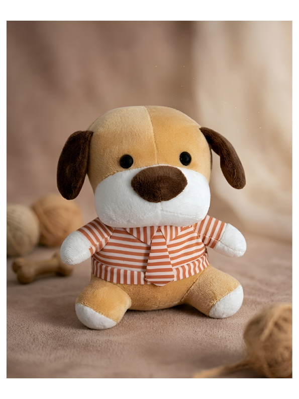 Premium Soft Plush Puppy Toy 7-Inch – Cute Stuffed Animal with Red Striped Shirt and Tie – Perfect Educational Cuddly Gift for Kids ST16792