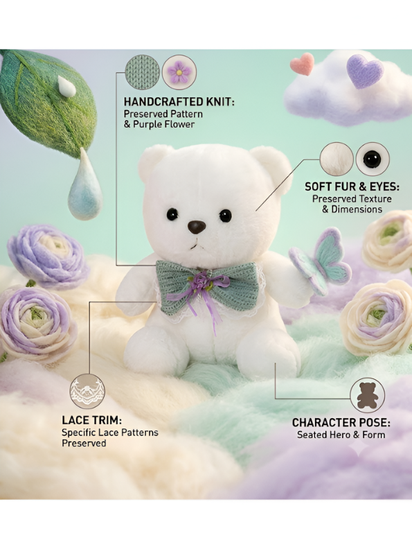 Premium Soft Teddy Bear Toy 10-Inch– White Cute Stuffed Animal with Decorative Collar for Kids & Gifts ST15460