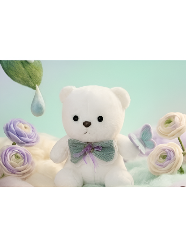 Premium Soft Teddy Bear Toy 10-Inch– White Cute Stuffed Animal with Decorative Collar for Kids & Gifts ST15460