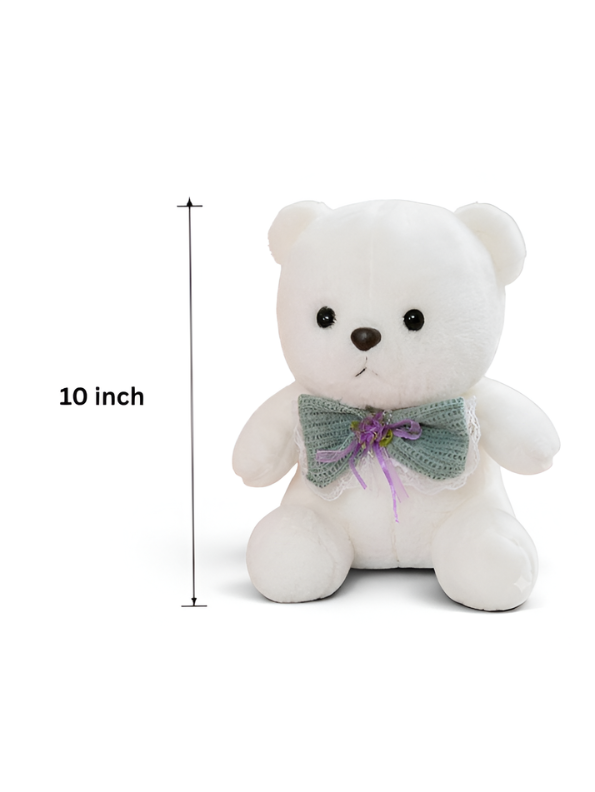 Premium Soft Teddy Bear Toy 10-Inch– White Cute Stuffed Animal with Decorative Collar for Kids & Gifts ST15460