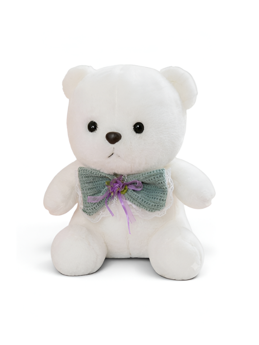 Premium Soft Teddy Bear Toy 10-Inch– White Cute Stuffed Animal with Decorative Collar for Kids & Gifts ST15460