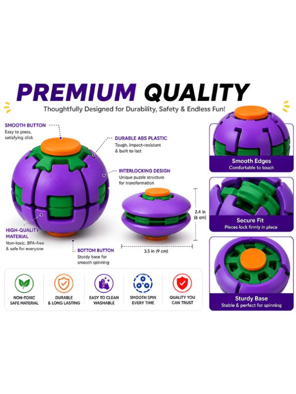Premium Transforming UFO Fidget Spinner Ball – Smooth Spin Gyro Toy for Focus (Multi-Color)