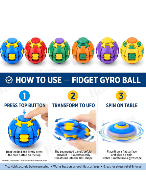Premium Transforming UFO Fidget Spinner Ball – Smooth Spin Gyro Toy for Focus (Multi-Color)