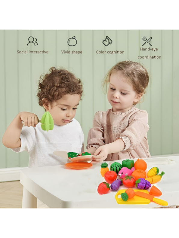 Pretend Play Cutting Fruit and Vegetable Toy Set – Educational Kitchen Food Playset with Toy Knife & Cutting Accessories for Toddlers (Ages 3+) LMI9797