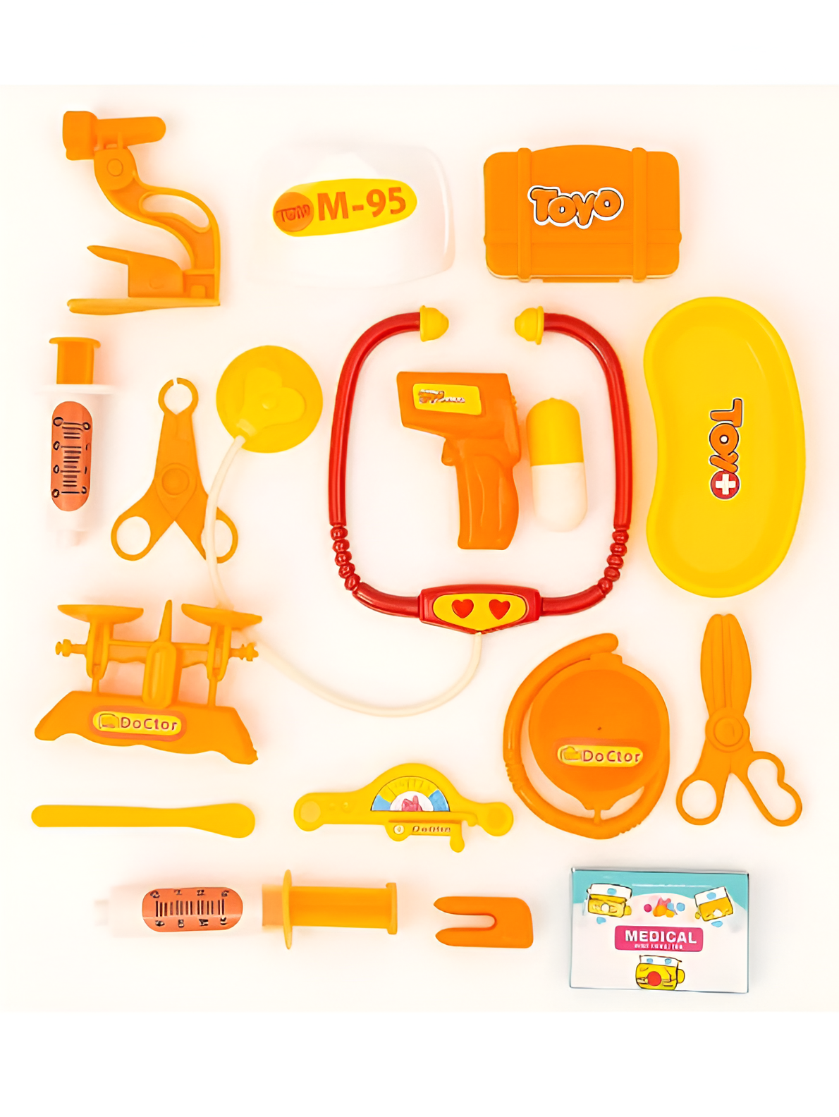 Pretend Play Doctor Set (15+ Pcs) – Medical Kit Toy with Stethoscope, Syringe, Carry Case & Accessories for Toddlers, Yellow LMI13843