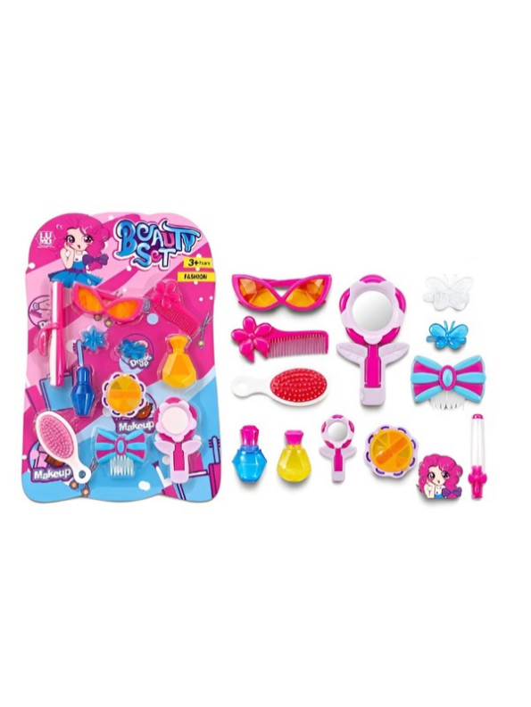Pretend Play Fashion Beauty Set – Hair Styling Combs, Mirror, Glasses & Makeup Accessories Kit LMI8856