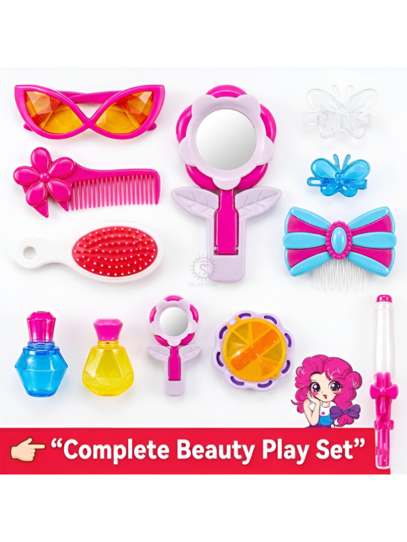 Pretend Play Fashion Beauty Set – Hair Styling Combs, Mirror, Glasses & Makeup Accessories Kit LMI8856