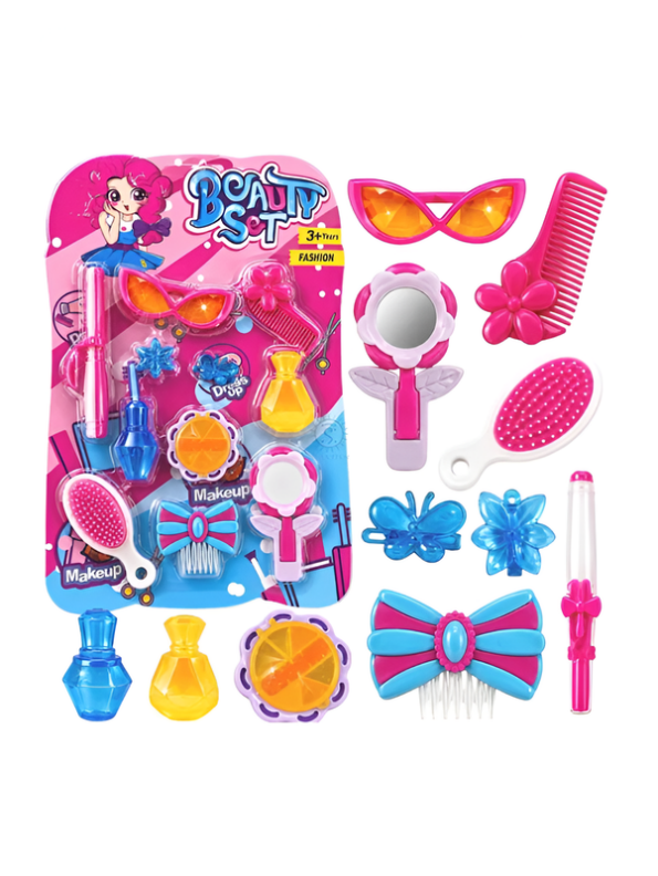 Pretend Play Fashion Beauty Set – Hair Styling Combs, Mirror, Glasses & Makeup Accessories Kit LMI8856