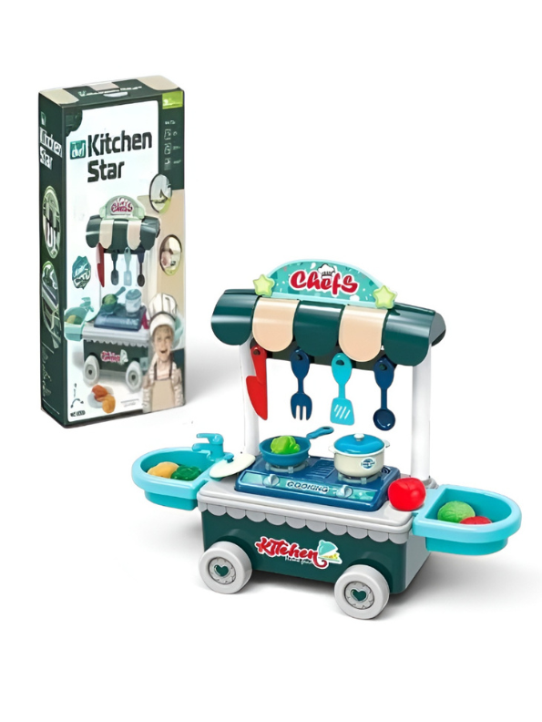 Pretend Play Kitchen Trolley Set with Cooking Utensils and Food Toys (24 Pieces) Kids MD311