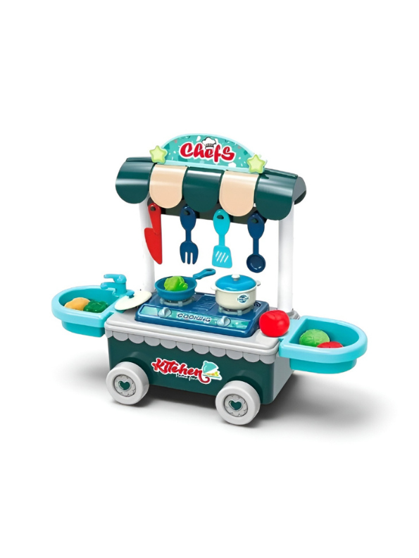 Pretend Play Kitchen Trolley Set with Cooking Utensils and Food Toys (24 Pieces) Kids MD311