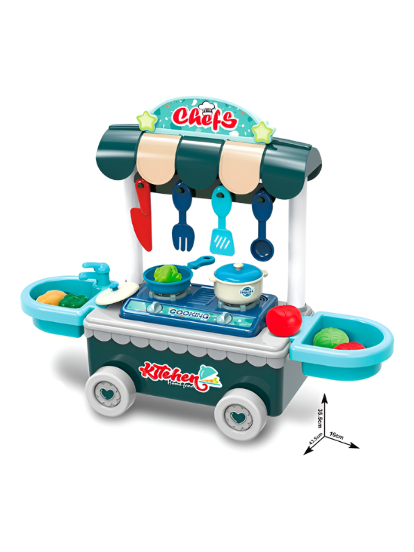 Pretend Play Kitchen Trolley Set with Cooking Utensils and Food Toys (24 Pieces) Kids MD311