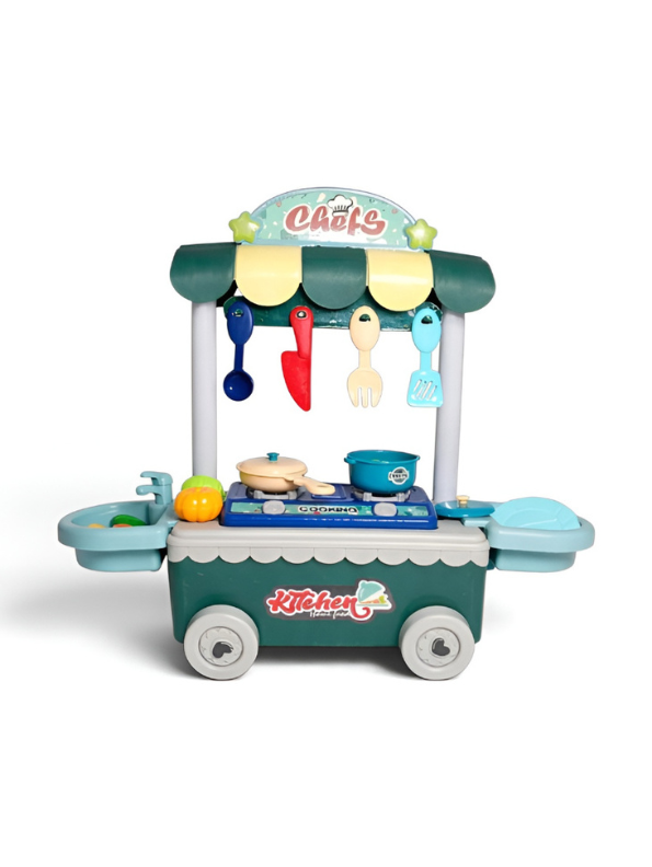 Pretend Play Kitchen Trolley Set with Cooking Utensils and Food Toys (24 Pieces) Kids MD311