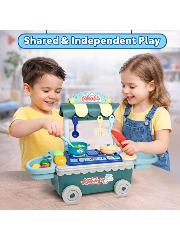 Pretend Play Kitchen Trolley Set with Cooking Utensils and Food Toys (24 Pieces) Kids MD311