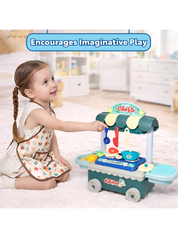 Pretend Play Kitchen Trolley Set with Cooking Utensils and Food Toys (24 Pieces) Kids MD311