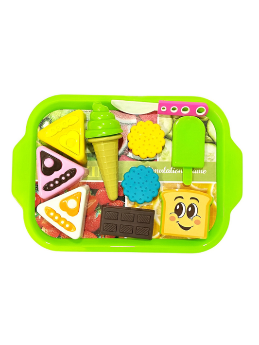 Pretend Play Sweet Treats Toy Set – Dessert Play Food Kit with Toy Cakes, Ice Cream, Chocolate & Serving Tray LMI7631.