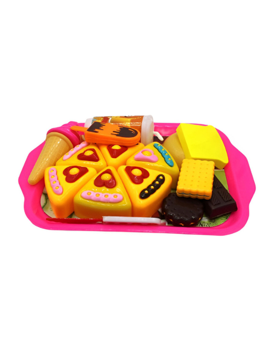 Pretend Play Sweet Treats Toy Set – Dessert Play Food Kit with Toy Cakes, Ice Cream, Chocolate & Serving Tray Pink LMI7631.