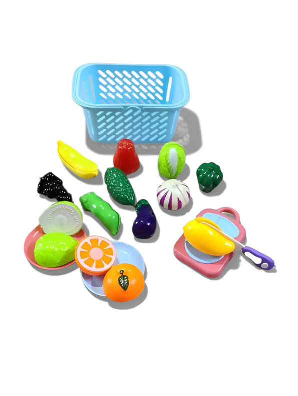 Pretend Play Food Cutting Toy Set with Basket for Kids | Kitchen Role-Play Set LMI9839.