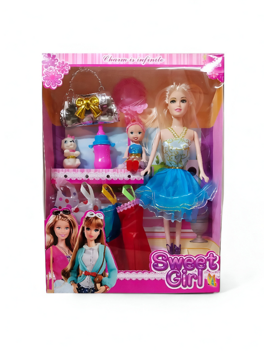 Blue - Pretty Fashion Doll Playset – Princess Doll with Extra Dress & Accessories | Girl Toy with Baby Doll & Handbag LMI9998.