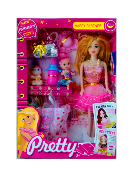Pretty Fashion Doll Playset – Princess Doll with Extra Dress & Accessories | Girl Toy with Baby Doll & Handbag LMI9998.