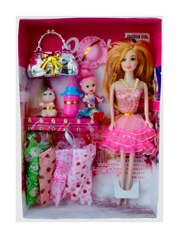 Pretty Fashion Doll Playset – Princess Doll with Extra Dress & Accessories | Girl Toy with Baby Doll & Handbag LMI9998.