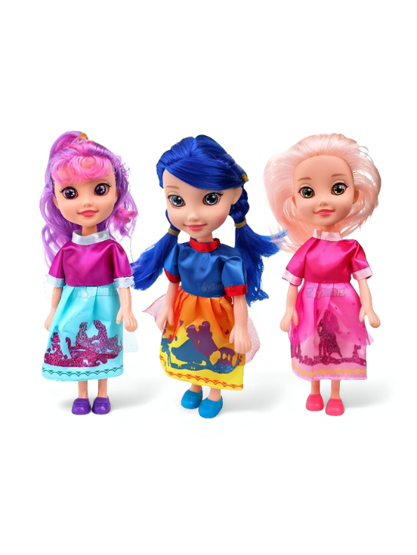 Princess Doll Set of 3 | 8-Inch Dolls for Kids | Barbie Inspired Pack of Three Girl Toys with Unique Outfits LMI13682.