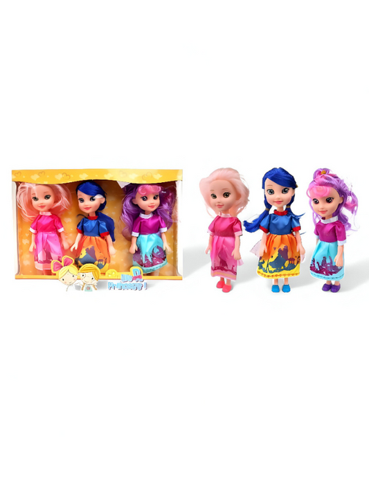 Princess Doll Set of 3 | 8-Inch Dolls for Kids | Barbie Inspired Pack of Three Girl Toys with Unique Outfits LMI13682.