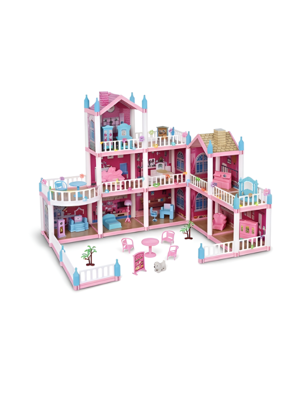 Princess Dollhouse DIY Playset – Pink Castle Doll House with Furniture, Garden Yard, Accessories TV6200.
