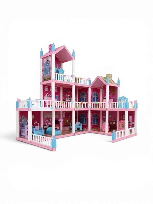 Princess Dollhouse DIY Playset – Pink Castle Doll House with Furniture, Garden Yard, Accessories TV6200.