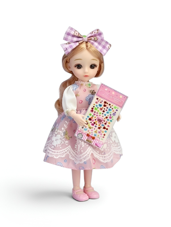 Princess Fashion Doll Playset with Changeable Outfits, Jewelry Making Kit & Gem Stickers for Kids LMI16866