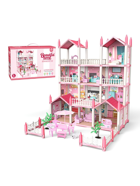Princess’s Dream Castle Multi-Level Luxury Dollhouse Kit with Miniature Furniture, LED Light Effects, and Scenario Simulation Toys TV5833