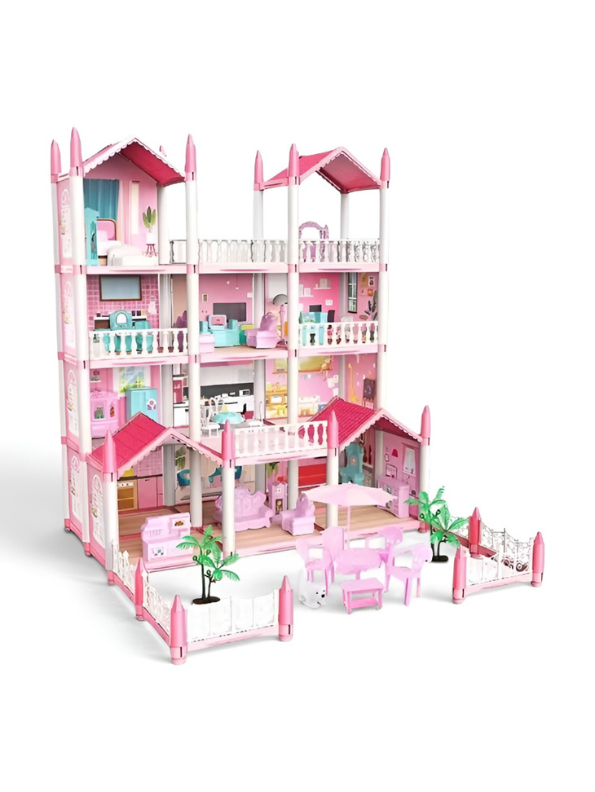 Princess’s Dream Castle Multi-Level Luxury Dollhouse Kit with Miniature Furniture, LED Light Effects, and Scenario Simulation Toys TV5833