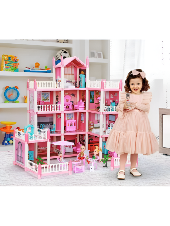 Princess’s Dream Castle Multi-Level Luxury Dollhouse Kit with Miniature Furniture, LED Light Effects, and Scenario Simulation Toys TV5833