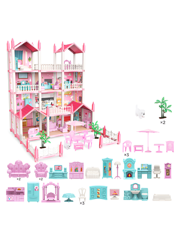 Princess’s Dream Castle Multi-Level Luxury Dollhouse Kit with Miniature Furniture, LED Light Effects, and Scenario Simulation Toys TV5833