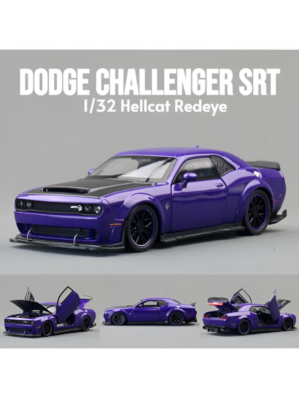 Purple - Dodge Challenger Diecast Car 1:32 Scale with Openable Doors - Hellcat Replica TV5398