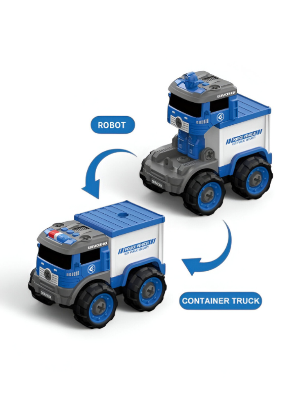 2-in-1 Police Container Truck | Take Apart Vehicle Deforming Building Toy NX15613