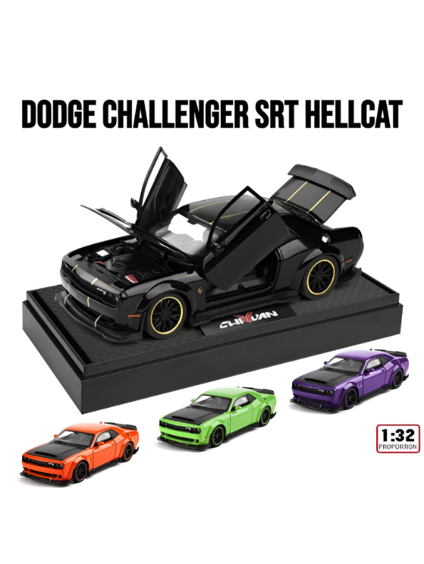 Black - Dodge Challenger Diecast Car 1:32 Scale with Openable Doors - Hellcat Replica TV5398