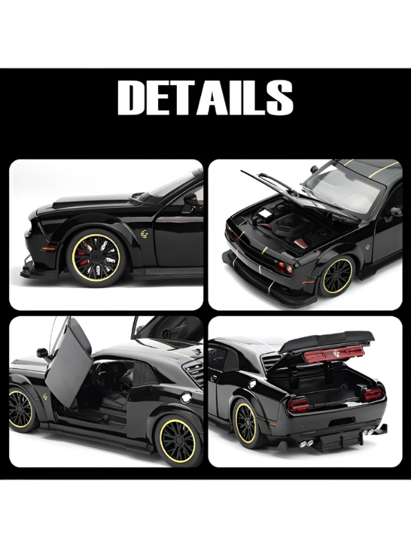 Black - Dodge Challenger Diecast Car 1:32 Scale with Openable Doors - Hellcat Replica TV5398