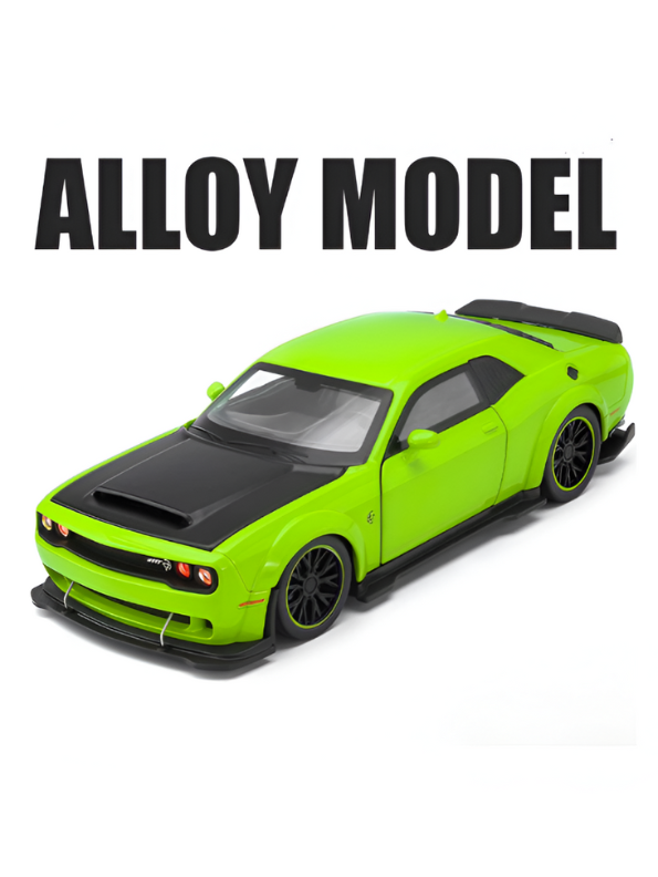 Green - Dodge Challenger Diecast Car 1:32 Scale with Openable Doors - Hellcat Replica TV5398