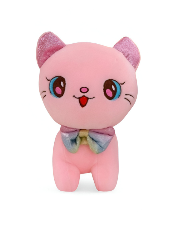 Adorable Pink Cat Soft Plush Toy 8 Inch | Sparkle Ears & Rainbow Bow | Perfect Gift LMI11596