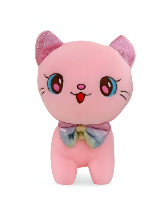 Adorable Pink Cat Soft Plush Toy 8 Inch | Sparkle Ears & Rainbow Bow | Perfect Gift LMI11596