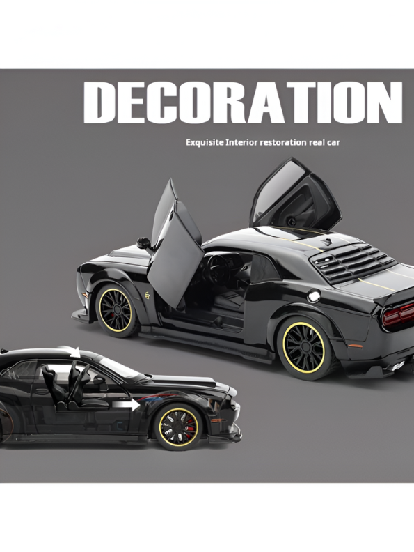 Black - Dodge Challenger Diecast Car 1:32 Scale with Openable Doors - Hellcat Replica TV5398