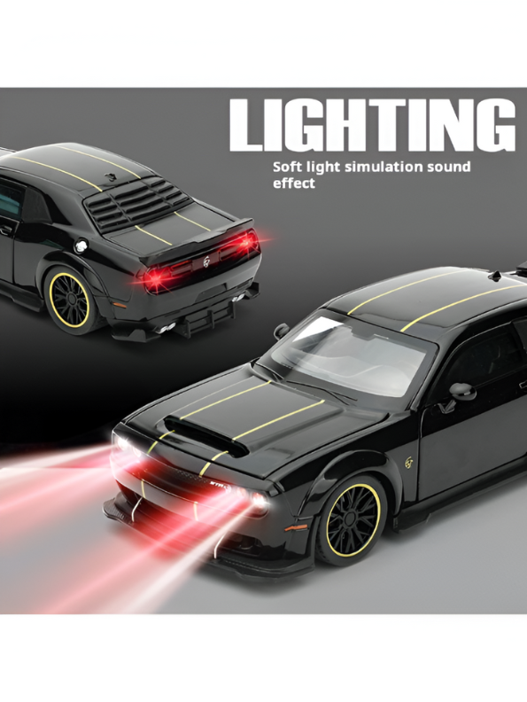 Black - Dodge Challenger Diecast Car 1:32 Scale with Openable Doors - Hellcat Replica TV5398