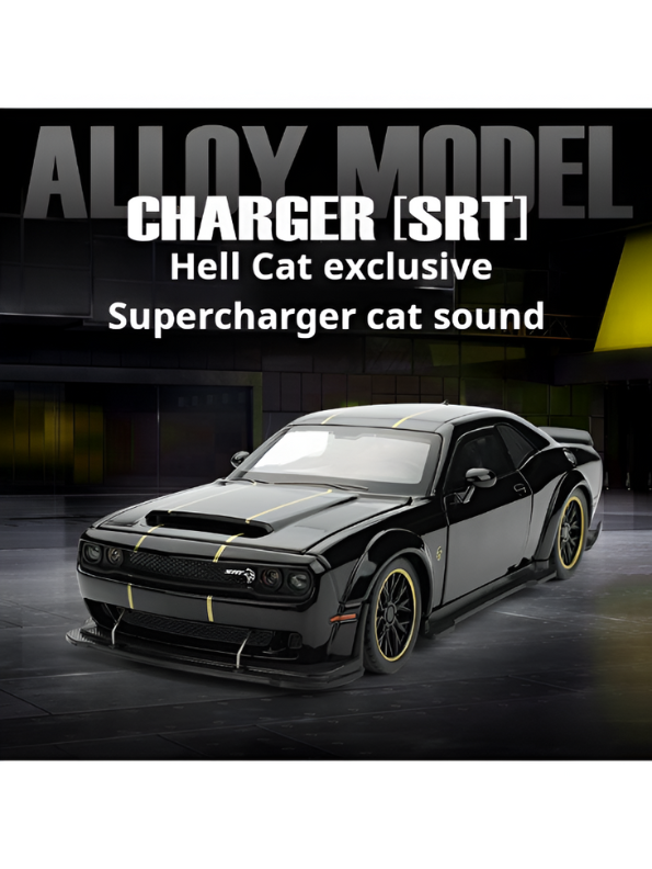 Black - Dodge Challenger Diecast Car 1:32 Scale with Openable Doors - Hellcat Replica TV5398