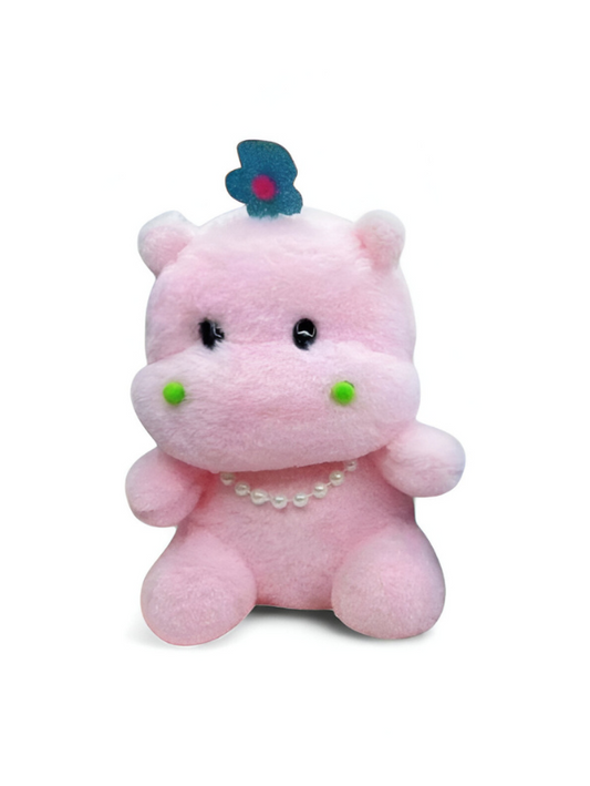 Pink Hippo Soft Toy - 8 Inch Stuffed Animal with Pearls and Flower - Cute & Cuddly Plush Toy for Kids LMI11612