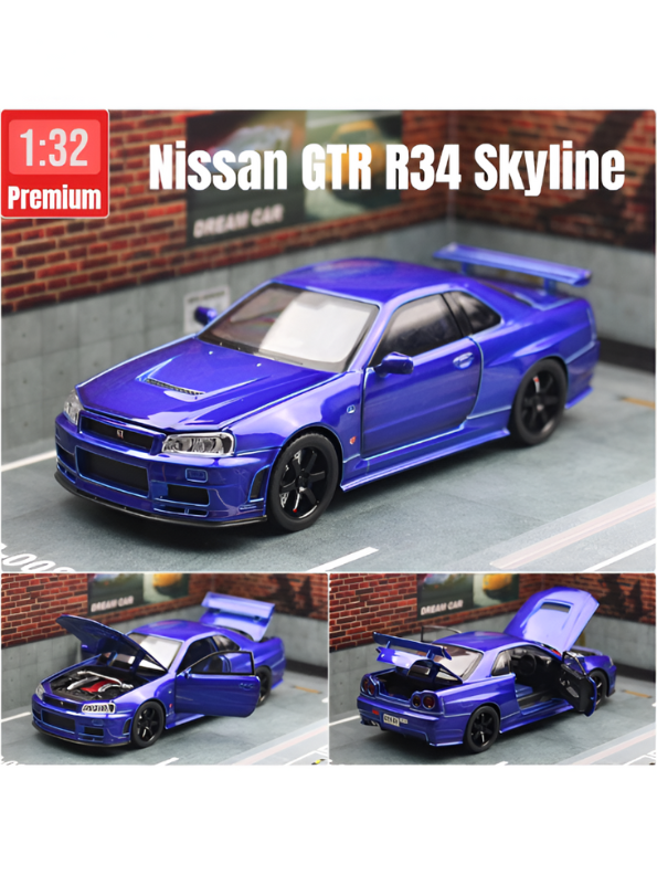 Purple - Nissan Skyline GTR R34 - Premium Alloy Metal Diecast Sports Racing Car Model - Openable Doors & Pull-Back Action Scale 1:32 - TV5396.