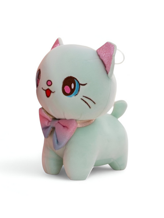 Adorable Green Cat Soft Plush Toy 8 Inch | Sparkle Ears & Rainbow Bow | Perfect Gift LMI11596