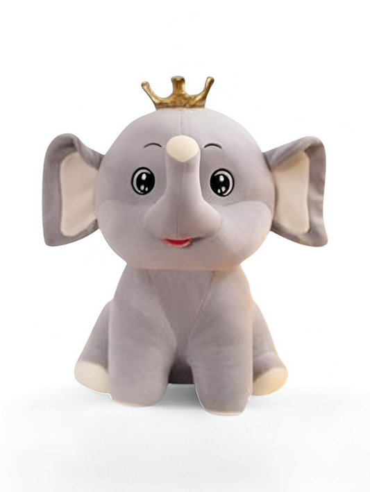 Grey - Cute and Cuddly Elephant with Crown Soft Toy - Adorable Plush Stuffed Animal LMI11471
