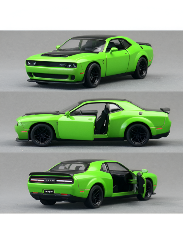 Green - Dodge Challenger Diecast Car 1:32 Scale with Openable Doors - Hellcat Replica TV5398