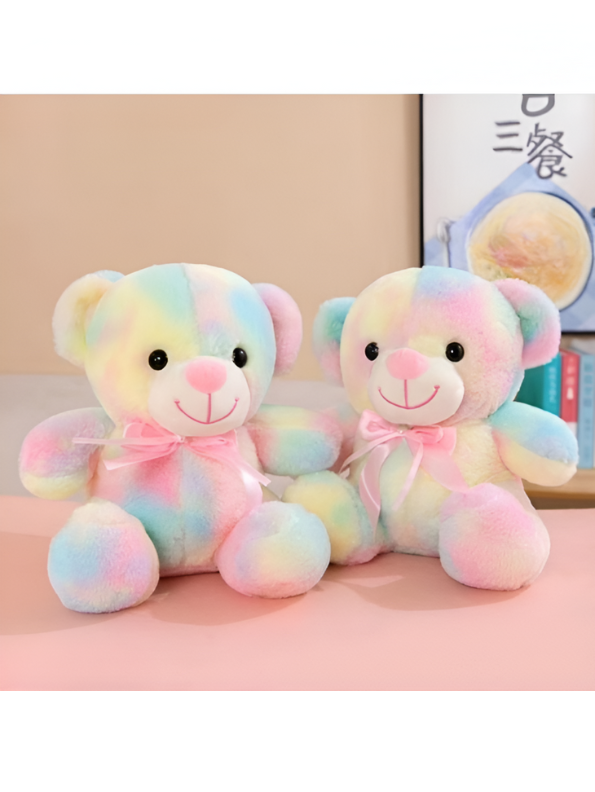 Tie-Dye Teddy Bear Soft Toy - 10-Inch Plush, Pastel Rainbow, Ultra-Soft and Cuddly for Kids and Adults LMI11476